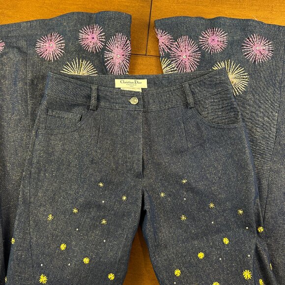 Vintage Dior SS 2002 'Firework' Flared Denim Trouser Pants (US 2) - Picture 13 of 16